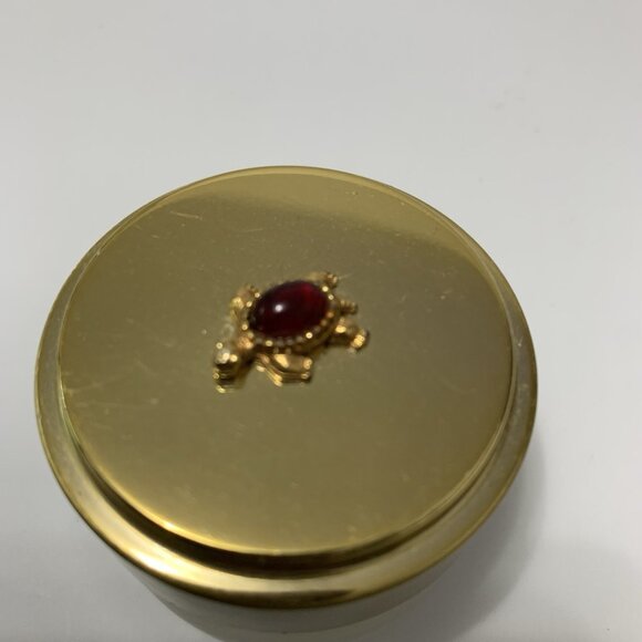 Vintage Red Turtle Belly Jelly Lid Round Vanity Powder Makeup Trinket Glass Jar - Picture 2 of 10